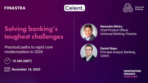 Cover slide for the "Solving banking’s toughest challenges: Practical paths to rapid core modernization in 2026" webinar