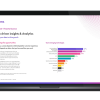 Image of laptop with cover slide of "Finastra Essence – Data & Analytics - Finastra Retail Analytics" factsheet