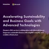 Image of laptop with cover slide for "Harnessing data and analytics to accelerate sustainability and business goals" eBook