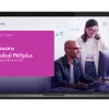 Image of laptop with cover slide of "Finastra Global PAYplus" Japanese brochure